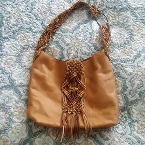 Lucky Brand Macrame Fringe Hobo Handbag